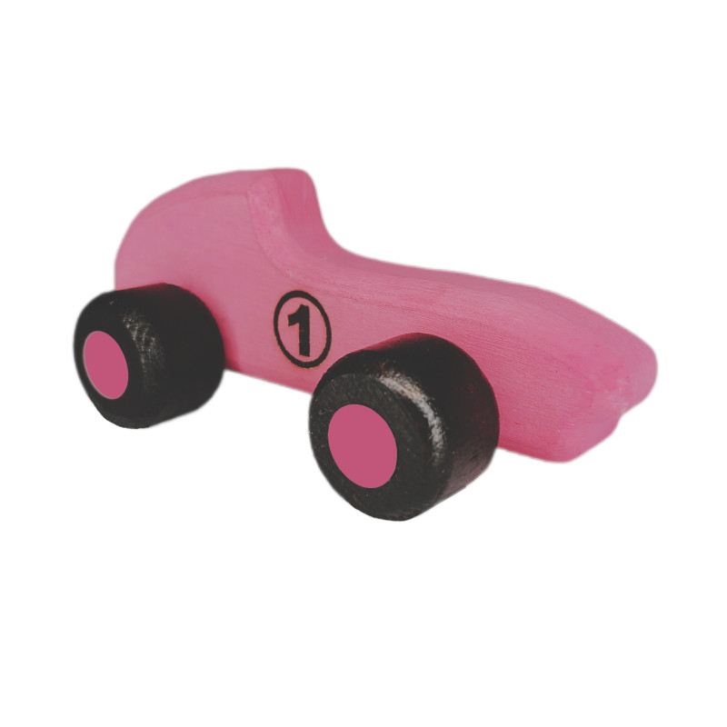 Ahşap Yarış Arabası 1 Numara Pembe Renkli