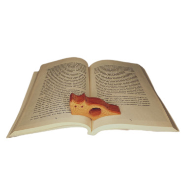 Kitap Okuma Ayracı Ahşap Kedi Figürlü Çift Yönlü Ayraç Hediyeli